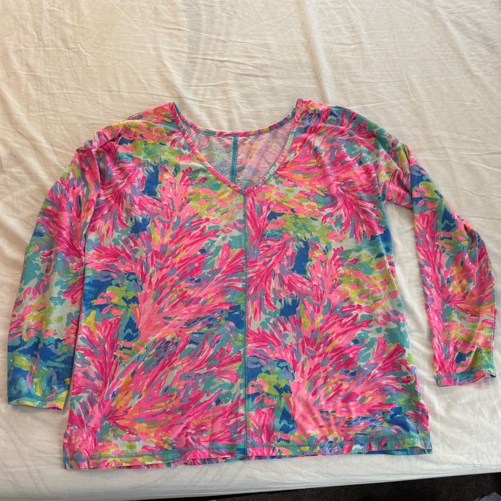 Lilly Pulitzer Pink Multicolor V-Neck Long Sleeve Top